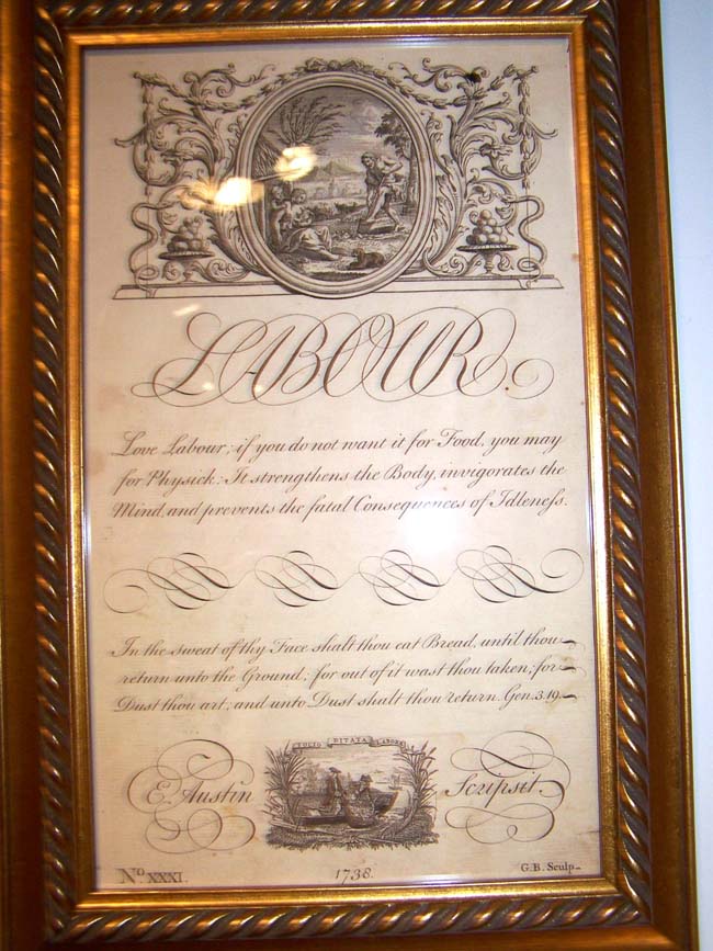 An 18th century engraving entitled "Labour" published by George Bickham and dated 1738